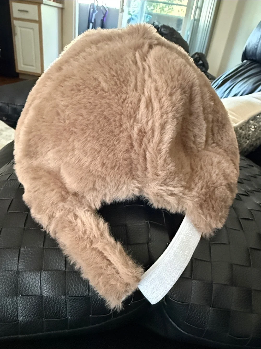 Plush Faux Fur Cap in Taupe for kids